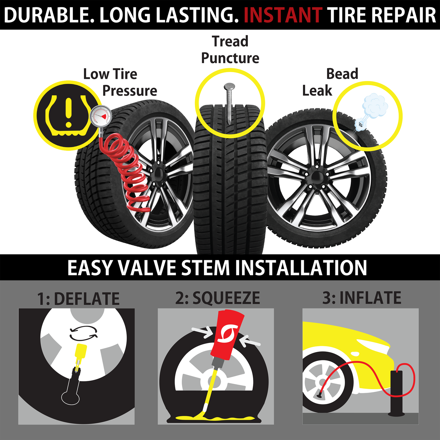 AUTO Instant Tire Repair Kit: Car/Sedan (6oz)