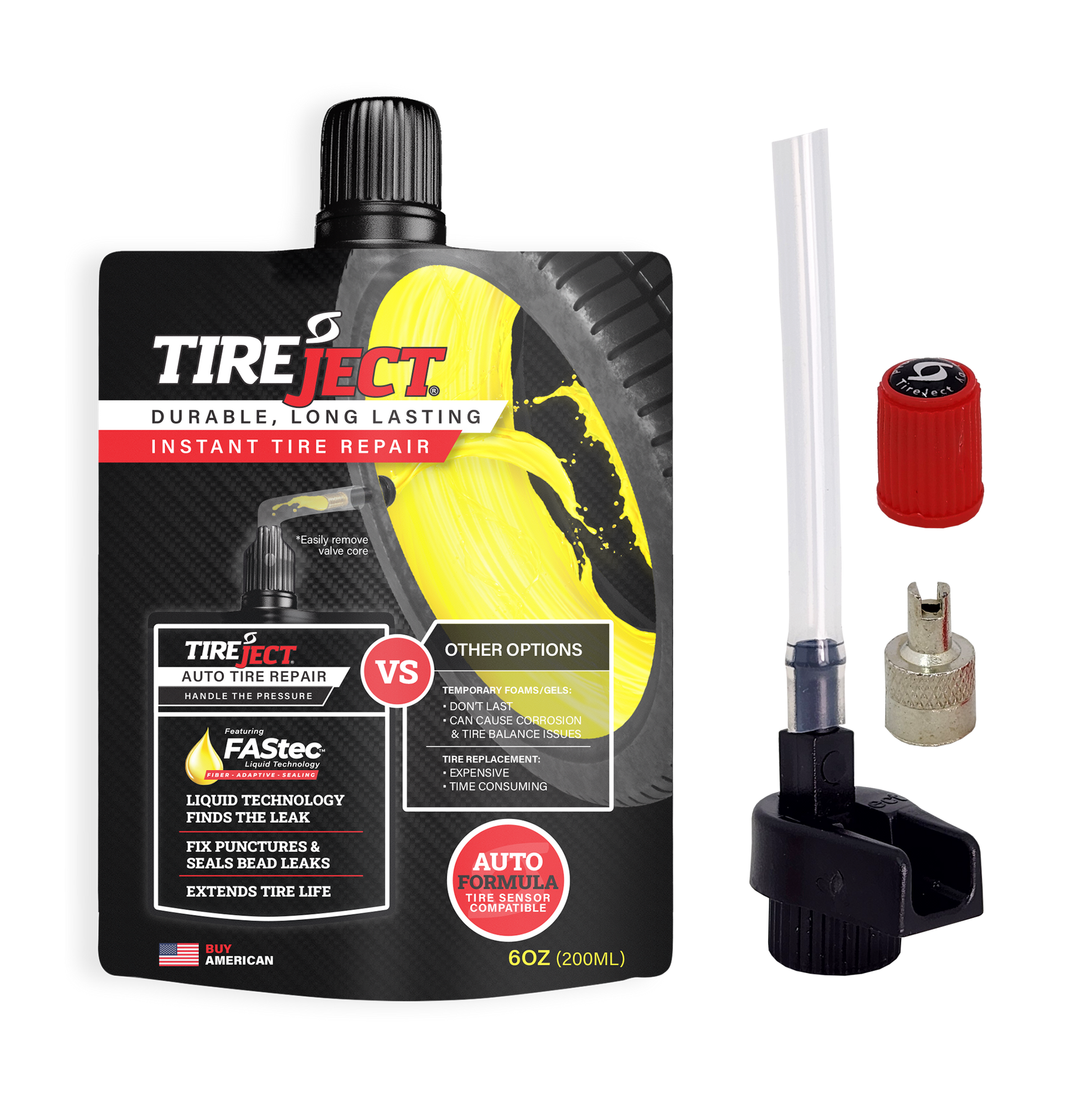 AUTO Instant Tire Repair Kit: Car/Sedan (6oz) – TireJECT INSTANT AUTO Instant Tire Repair Kit: Car/Sedan (6oz) – TireJECT INSTANT